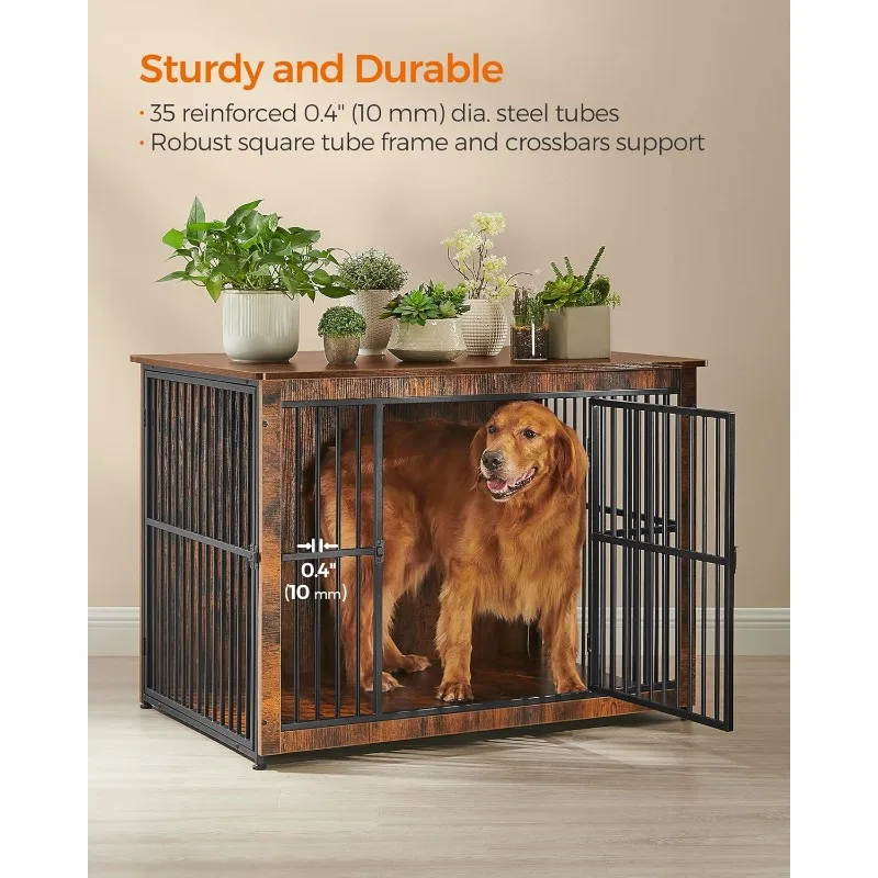 Dog Crate Furniture,Modern Kennel for Dogs Indoor up to 80 lb, Heavy-Duty Dog Cage with Enclosed Base, Double-Door Dog House.