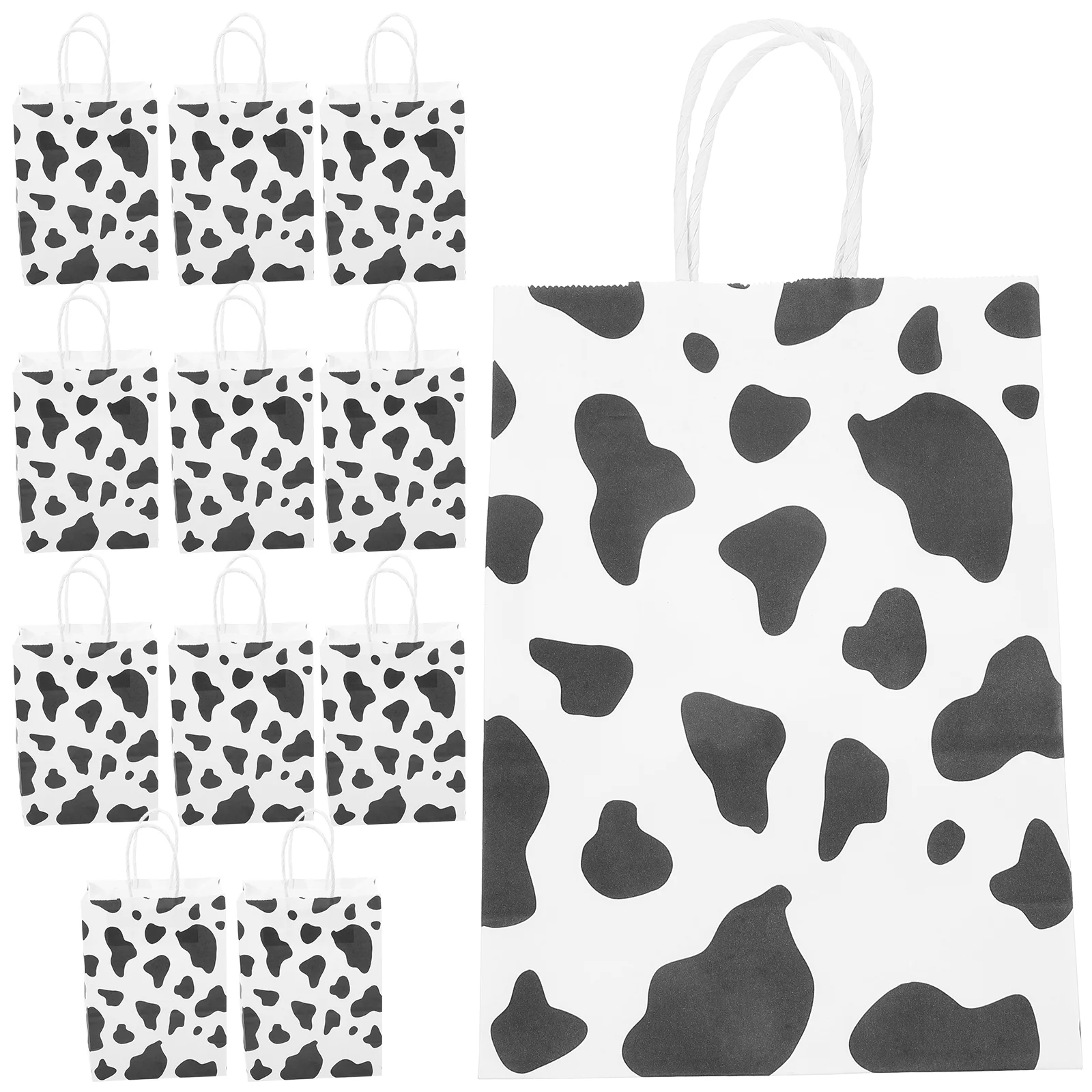 

12 Pcs Kraft Paper Bag Cow Print Handles Gift Brown Jewelry Wrapping Shopping Tote Party Favor Kids Birthday Holiday Themed