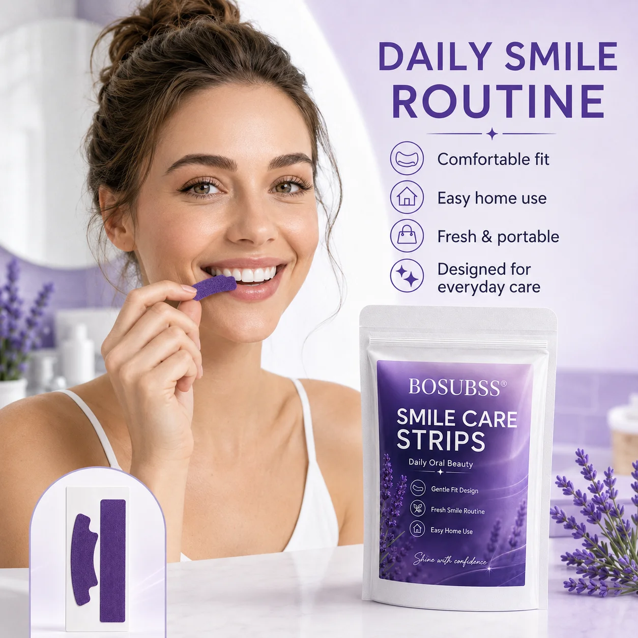 2 Pairs Lavender Purple Teeth Whitening Strips Smile Care Strips Non‑Sensitive Remove Coffee Tea Stains Home Oral Dental Care