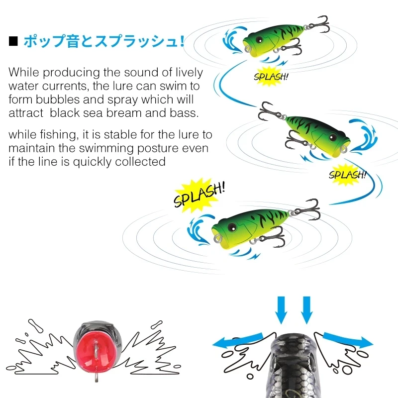 TSURINOYA 4PCS 3.3g Fishing Lure Topwater Popper CATCHER 40F Dog Walk Action Hard Bait Light Game Bass Rockfish Big Mouse Model