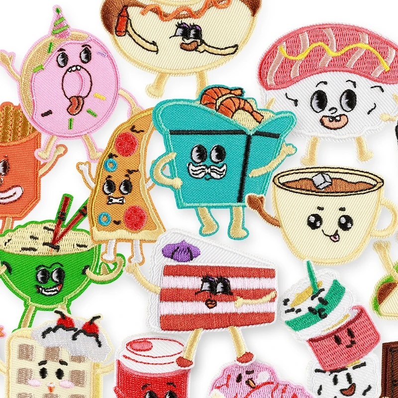 22 Stück süße Kuchen-Aufnäher zum Aufbügeln, leckeres Essen für Kleidung, bestickte Aufkleber für Kinder, Stoff-Aufnäher-Set, Cartoon-Jacken-Aufnäher zum Nähen – Detail 6