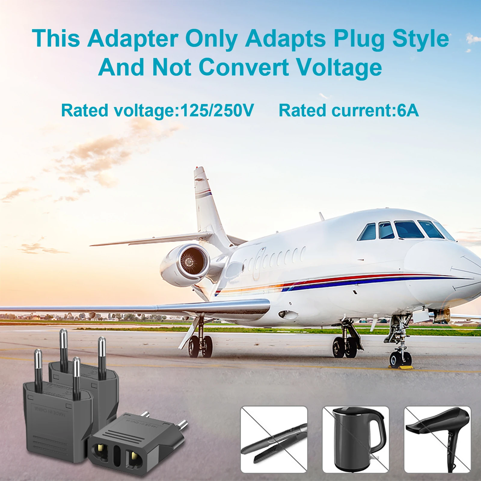 European travel adapter, European standard to American standard charging adapter, 6A safe current, portable travel essential