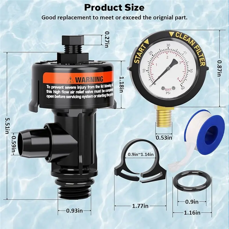 2025 Trend For Pool And Spa Filters Compatible Manual Air Relief Valve With Pressure Gauge- Air Relief Valve Kit Included