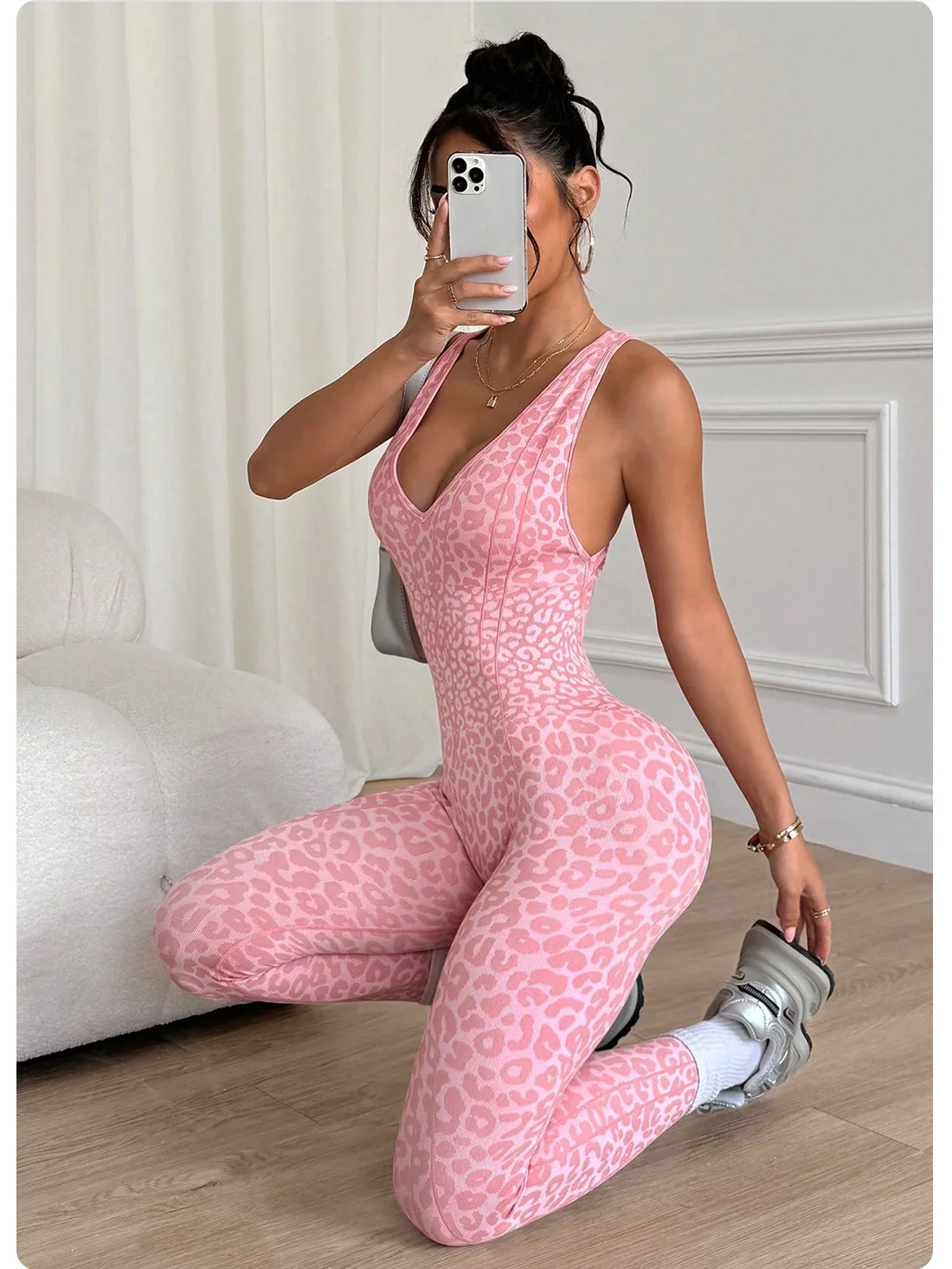Neue Leopard Print Body Frauen Nahtlose Ausgestelltes Hosen Overalls Sexy einteiliges Fitness Anzug Kreuz Zurück Stretchy Yoga Overalls – Detail 7