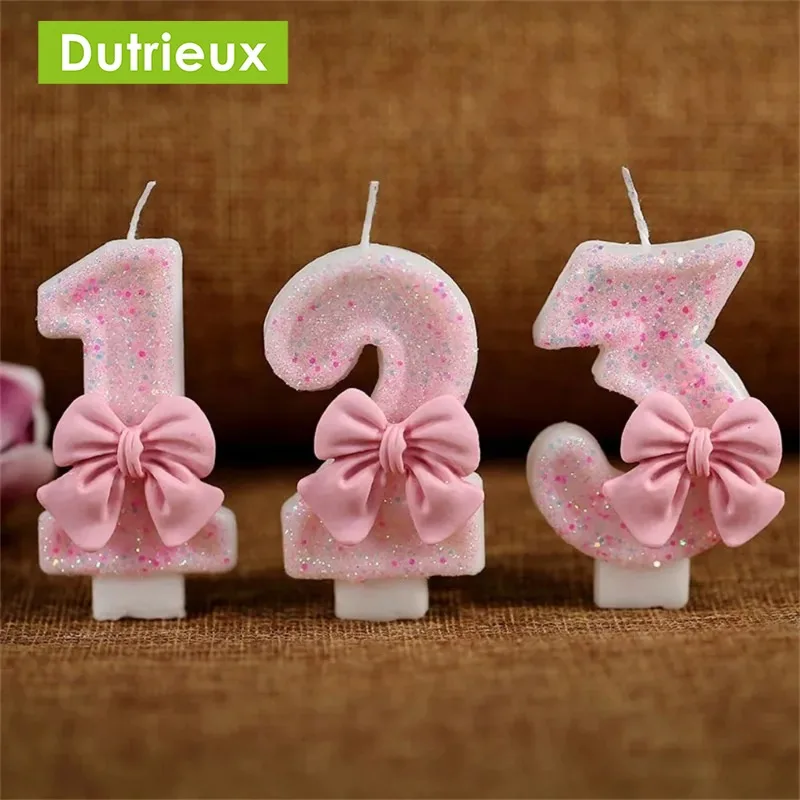 Mariposa rosa brillo número 0-9 velas de cumpleaños adornos para tarta cumpleaños boda cumpleaños pasteles digitales decoración de postre