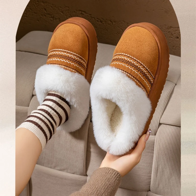

2025 New Women's Plush Slippers Indoor Warm Thick Bottom Home Slippers Fashionable Comfortable Non slip Cotton Drag