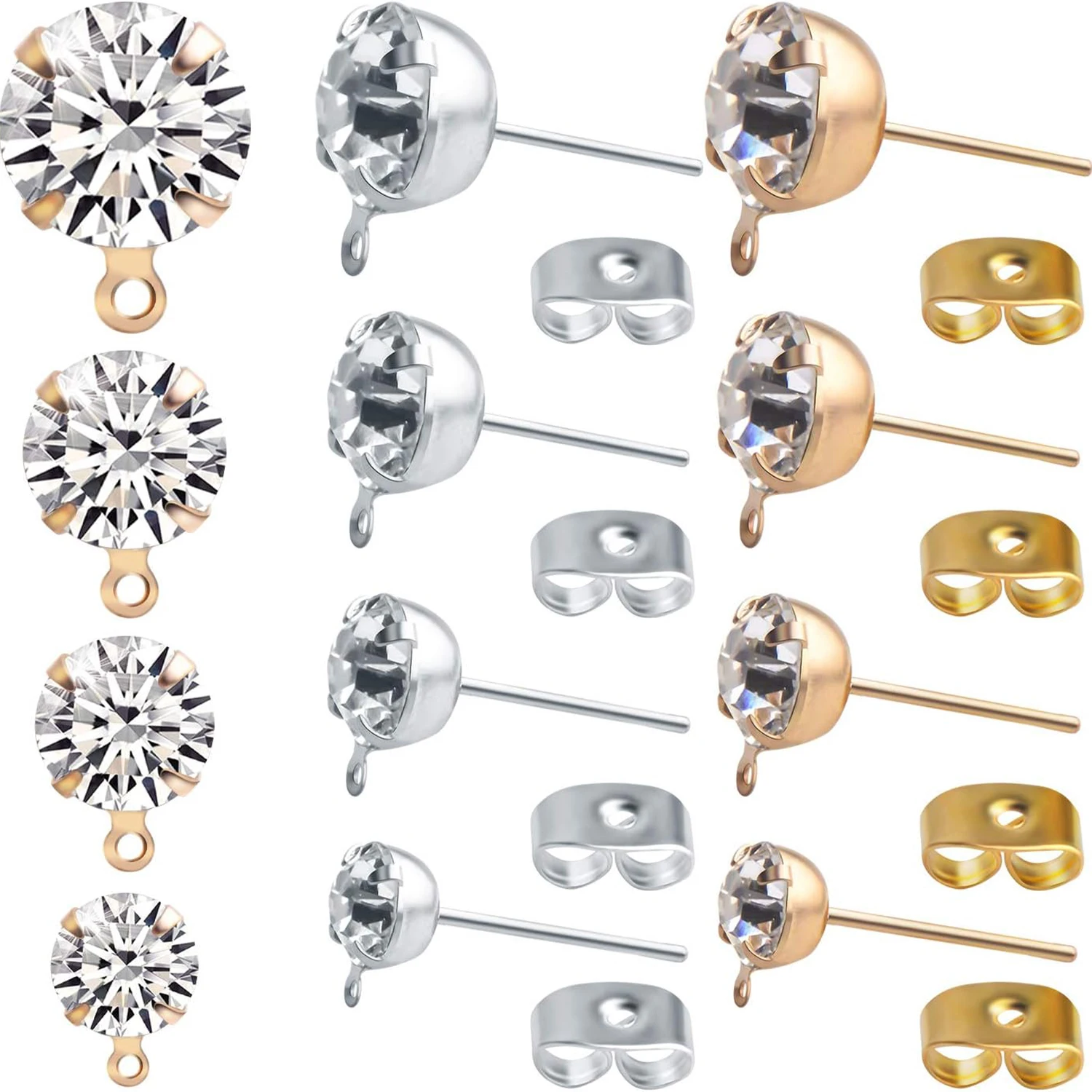 

80 шт. гипоаллергенных основ для серег-гвоздиков со стразами и 80 шт. застежек-бабочек для серег для самостоятельного изготовления серег