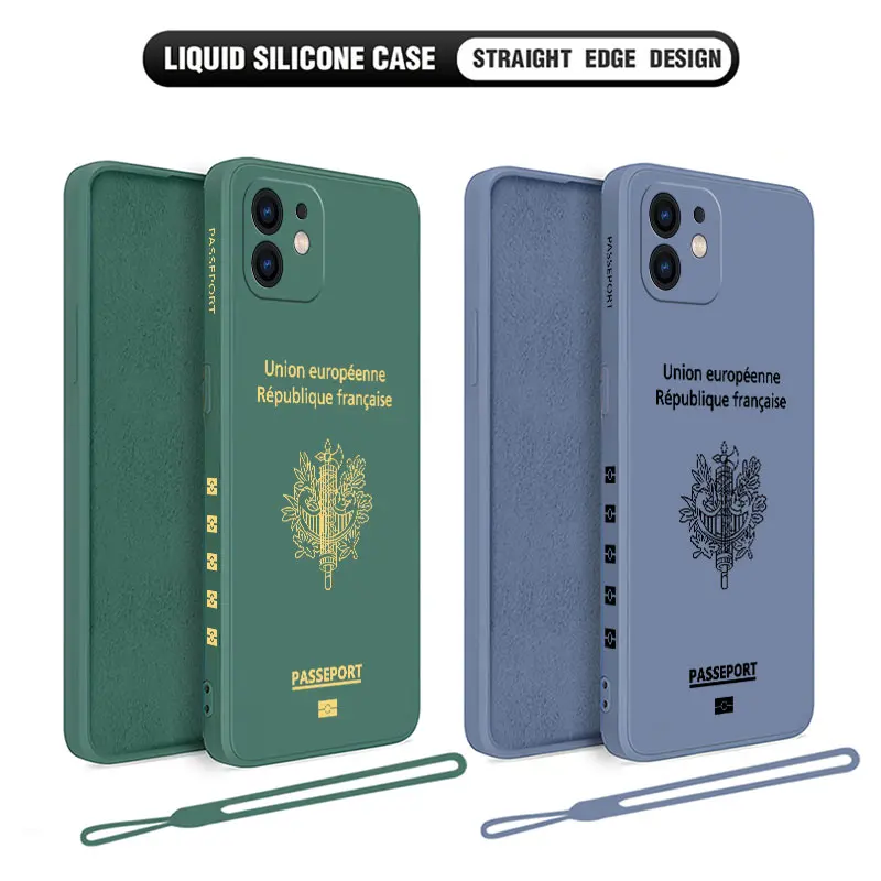 Funda de teléfono con pasaporte francés para iPhone, 15, 14, 13, 12, 11 Pro Max, Mini, X, XR, XSMAX, SE, 8, 7, 6S Plus, funda de silicona líquida suave