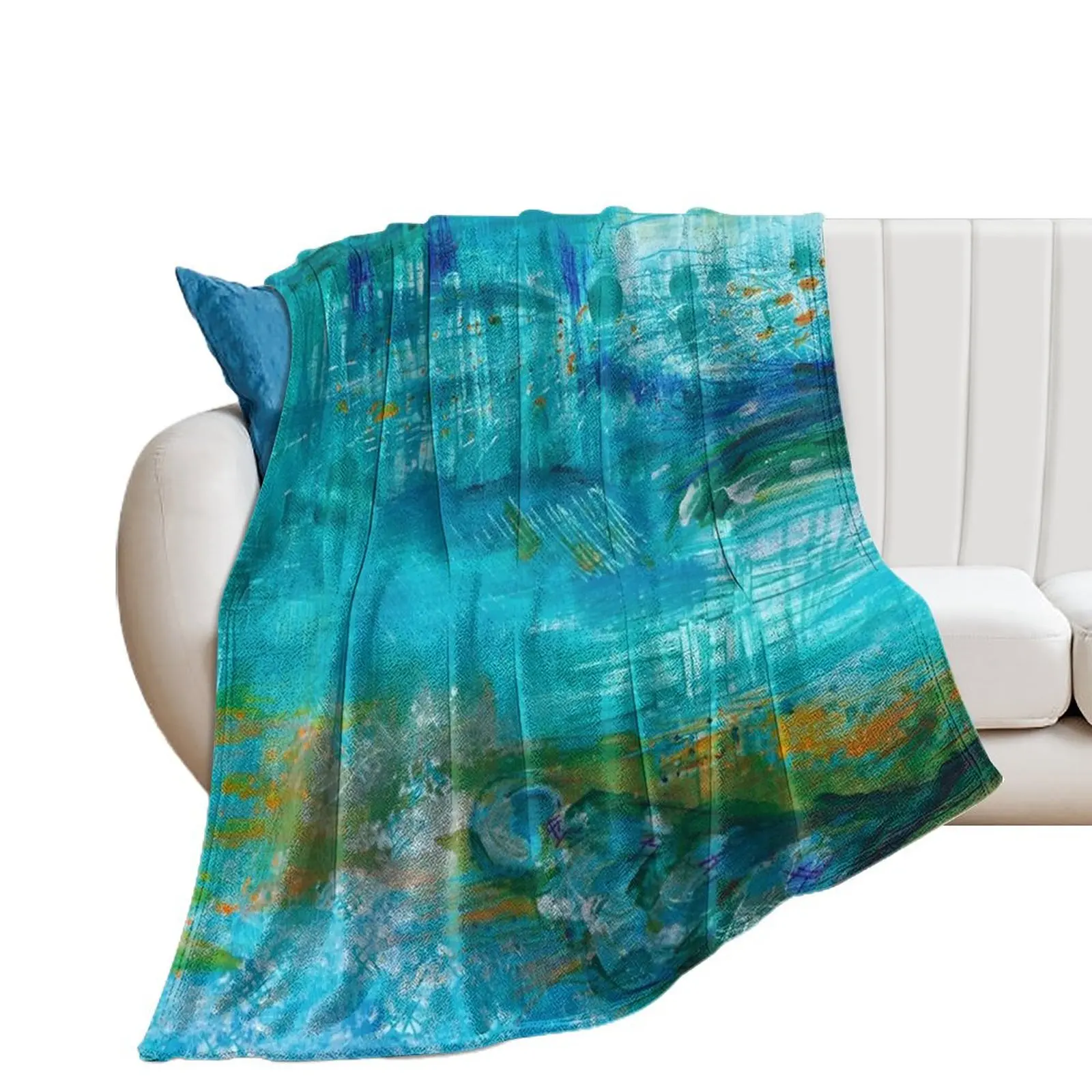 

Blue Waters Landscape Abstract Painting Throw Blanket Multi-Purpose Blankets For Sofas Designers Tourist Blankets