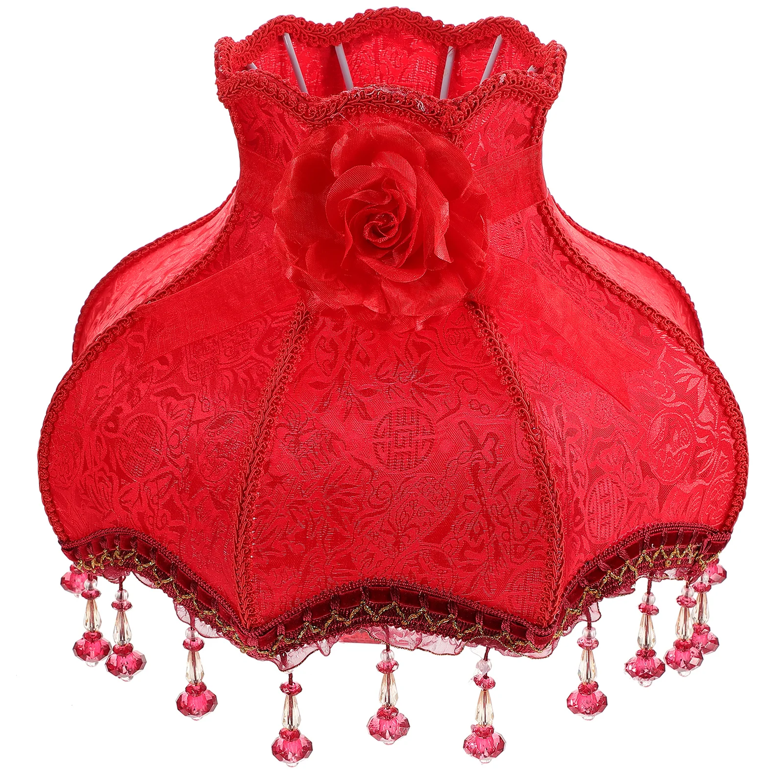 

Elegant European Lampshade E27 Tassels Iron Retro Style Light Cover Cloth Desk Light Cover Red Vintage Lighting Accessories
