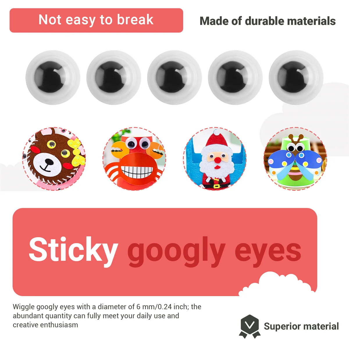 

MALL 1000 Pieces Eyes Self Adhesive Googly Eyes for DIY Craft Scrapbooking, Festival Craft Doll Making Toys Eyes 6mm