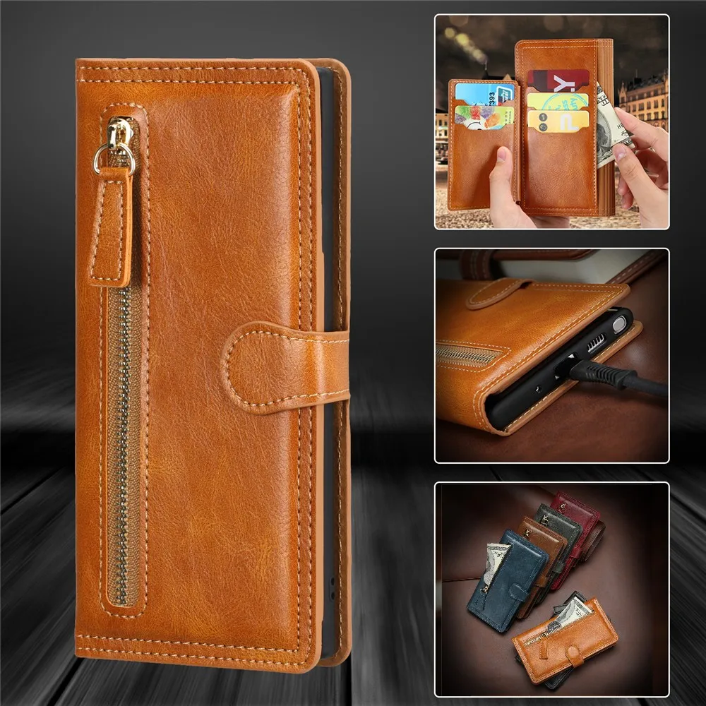 

For Samsung Galaxy S23 Ultra S22 S21 S20 FE S10 Plus Card Holder Luxury Leather Zipper Flip Wallet Case Samsung S23 Ultra Case