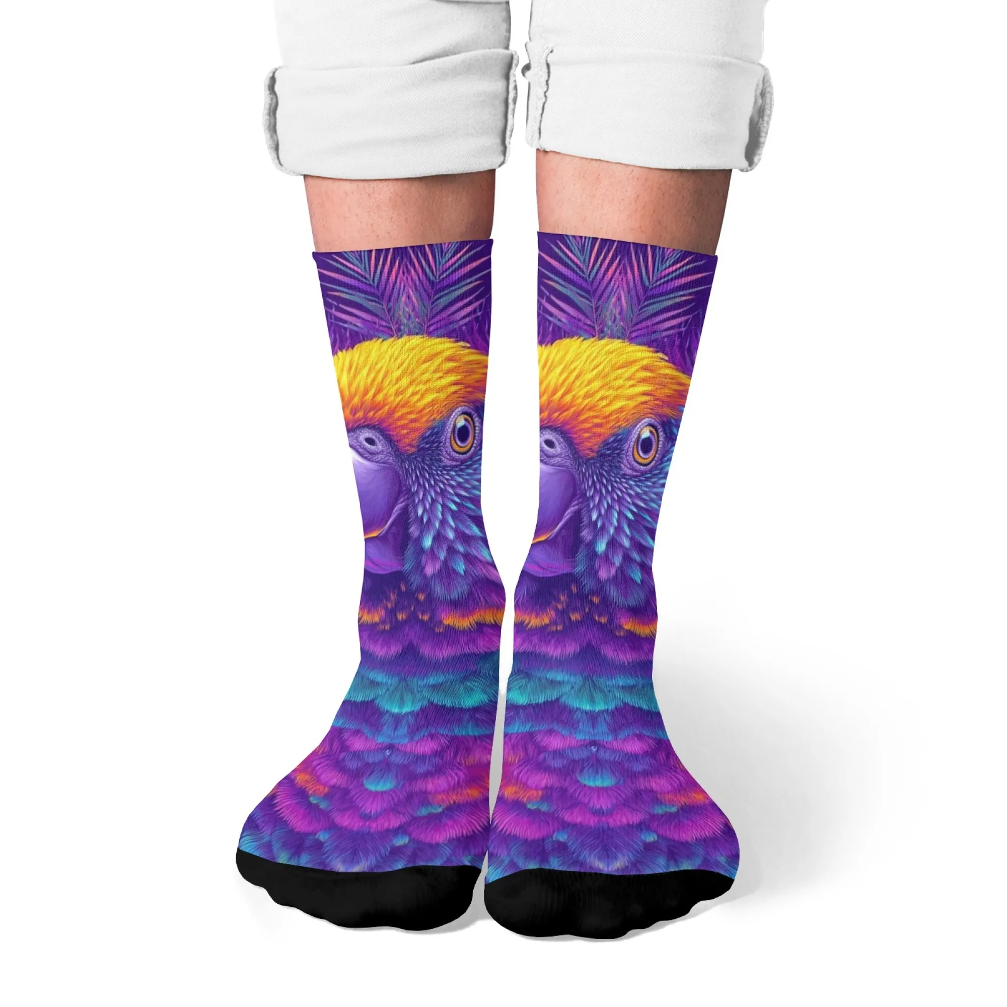 ถุงเท้าลายนกแก้วนีออนสุดเทรนดี้สำหรับผู้ชายและผู้หญิง ลายพิมพ์สัตว์ป่าสไตล์วินเทจ แฟชั่นสตรีท เหมาะเป็นของขวัญสำหรับคู่รักในโอกาสที่สวมใส่สบายๆ