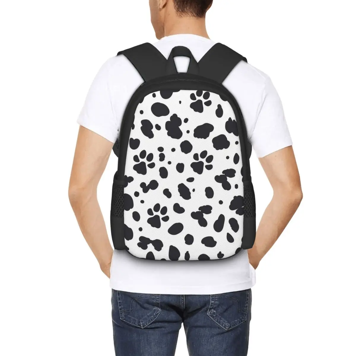 

Dalmatian Spots Paws Print Dalmatian Dog Print Student Backpack School Bag Hiking Travel Daypack for Bookbag Shoulder Bags