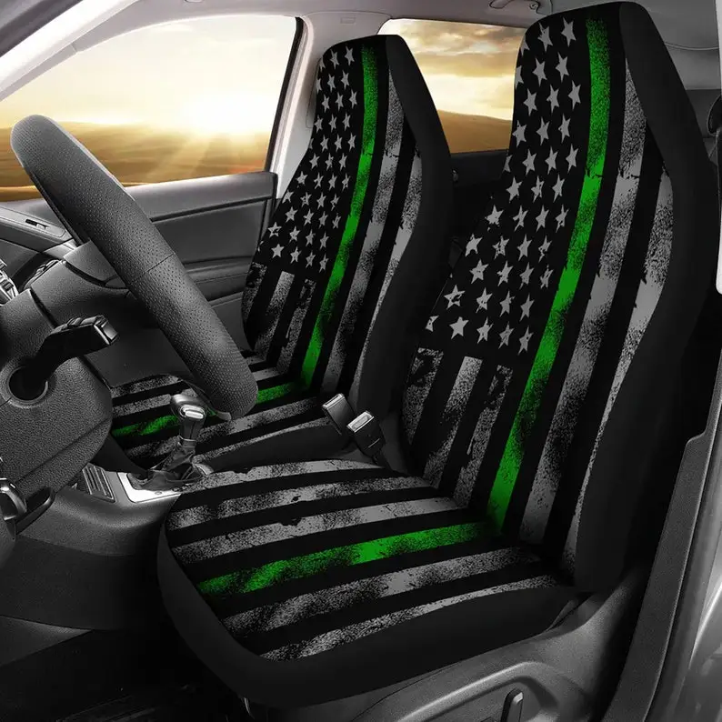 Army Thin Green Line Car Seats Set of 2 Military solider Interior Accessories Printing Dirt Resistant Protective Car Seat Covers