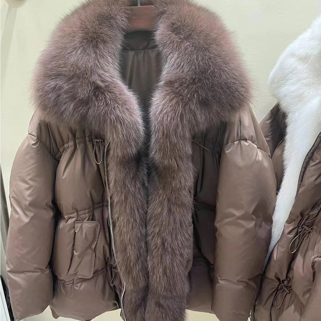 MENINA BONITA 2023 New Fashion Real Fox Fur Big Collar Winter Jacket Women Natural Warm Duck Down Coat Loose Luxury Outerwear