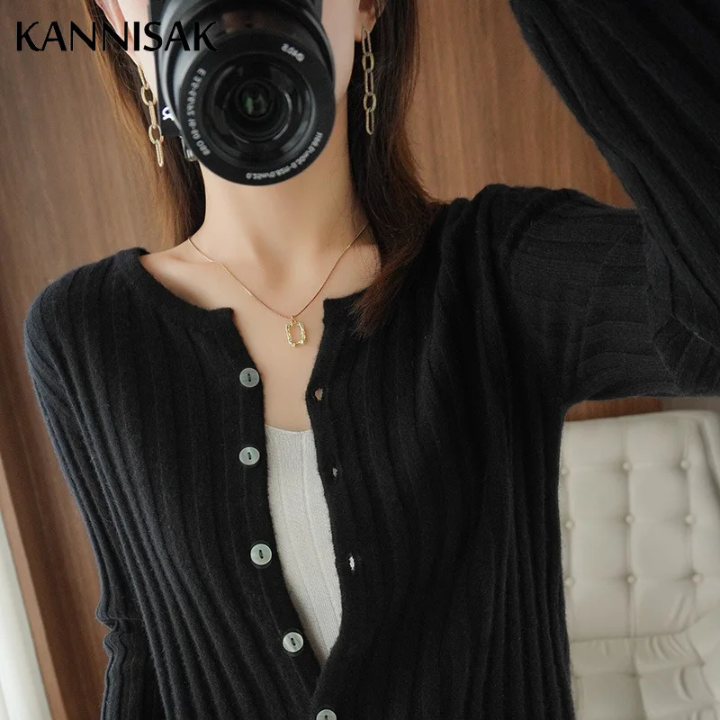 2024 Autumn Winter Womens Sweater Brown Cardigans O-neck Single Breasted Slim Fit Stretch Knitwear Solid Korean Cardigan Femme