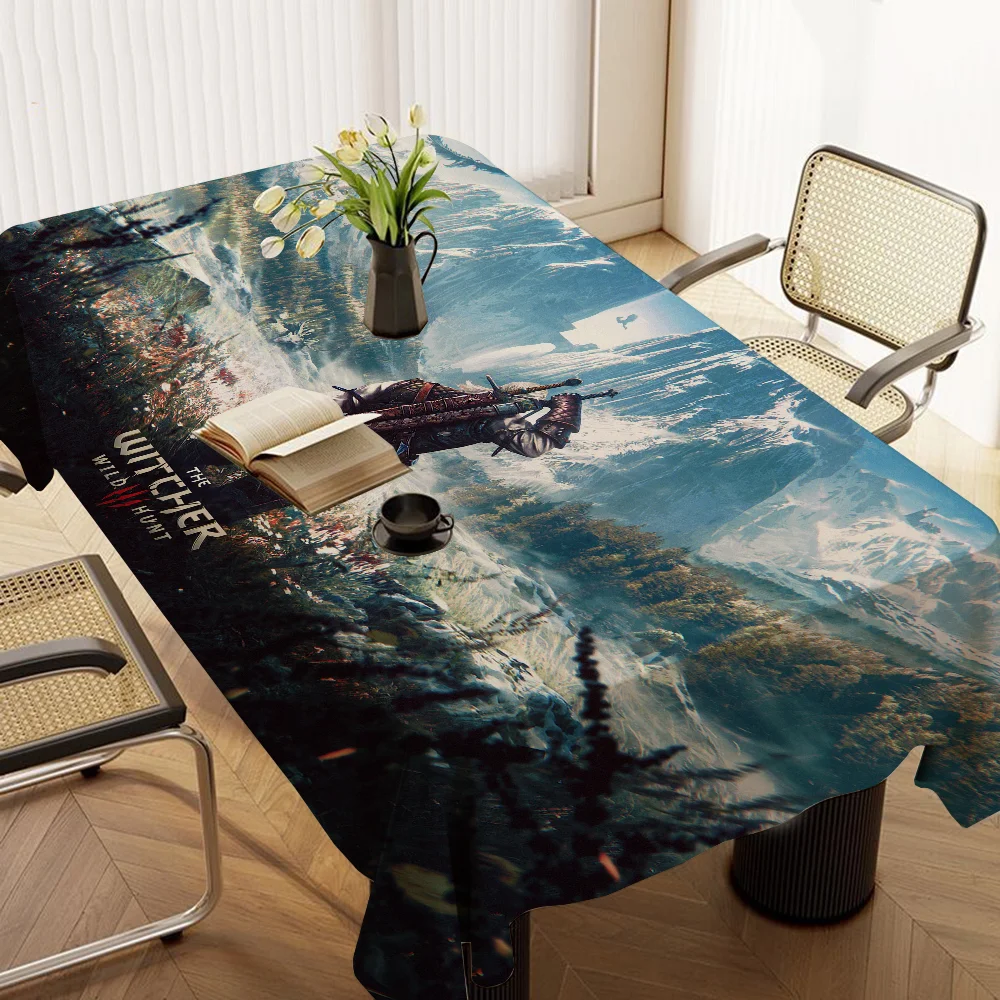 

W-Witcher Games Waterproof Rectangle Tablecloth Fiesta Home Decor Dining Room Decor Reusable Table Cover Party Supplies