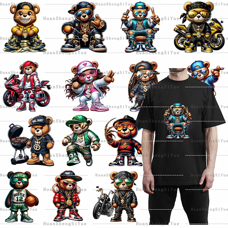 

Teddy Bear Street Style Ironing Sticker Clothes DTF Fashion T-shirt Hoodie DIY Hot Transfer Printing Hot Sticker Waterproof
