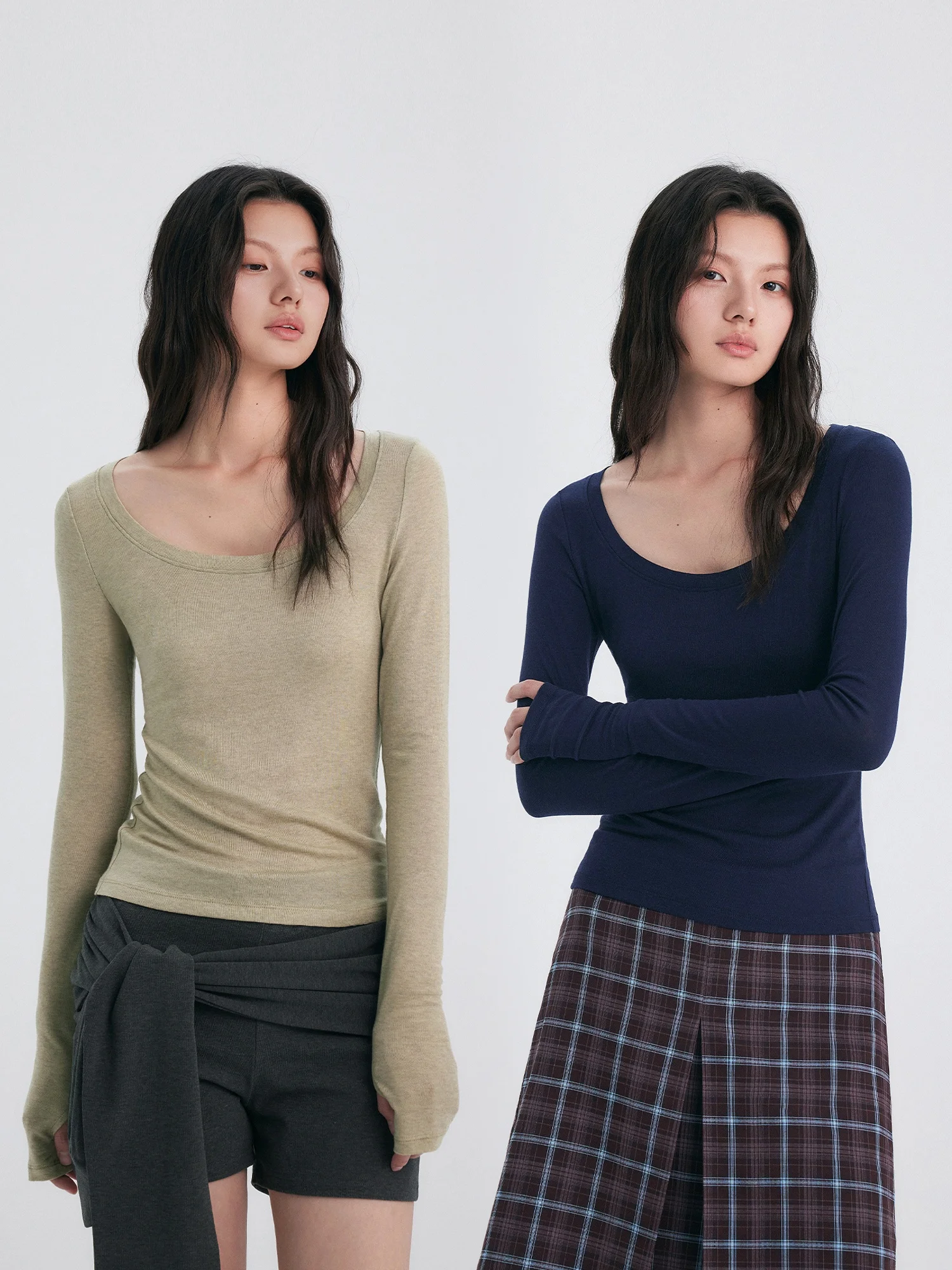 

MOLY CHO Stylish Skin-Friendly U-Neck Lightweight Long Sleeve Women's T-Shirt Spring Casual Wear Comfortable Breathable Top