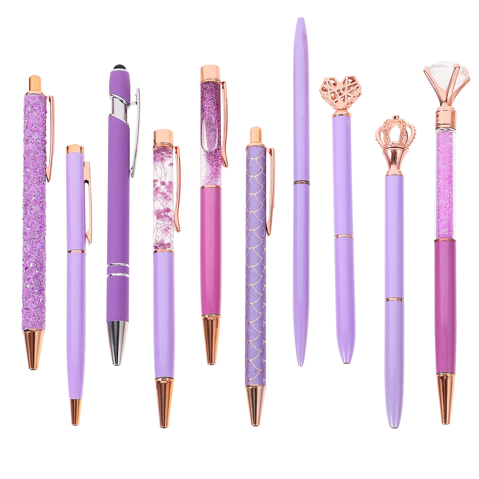 10 قطع من أقلام حبر جاف من حجر الراين الأرجواني المعدنية الناعمة للكتابة ومستلزمات المكتب وقلم الطالب وقبضة مريحة فكرة هدية