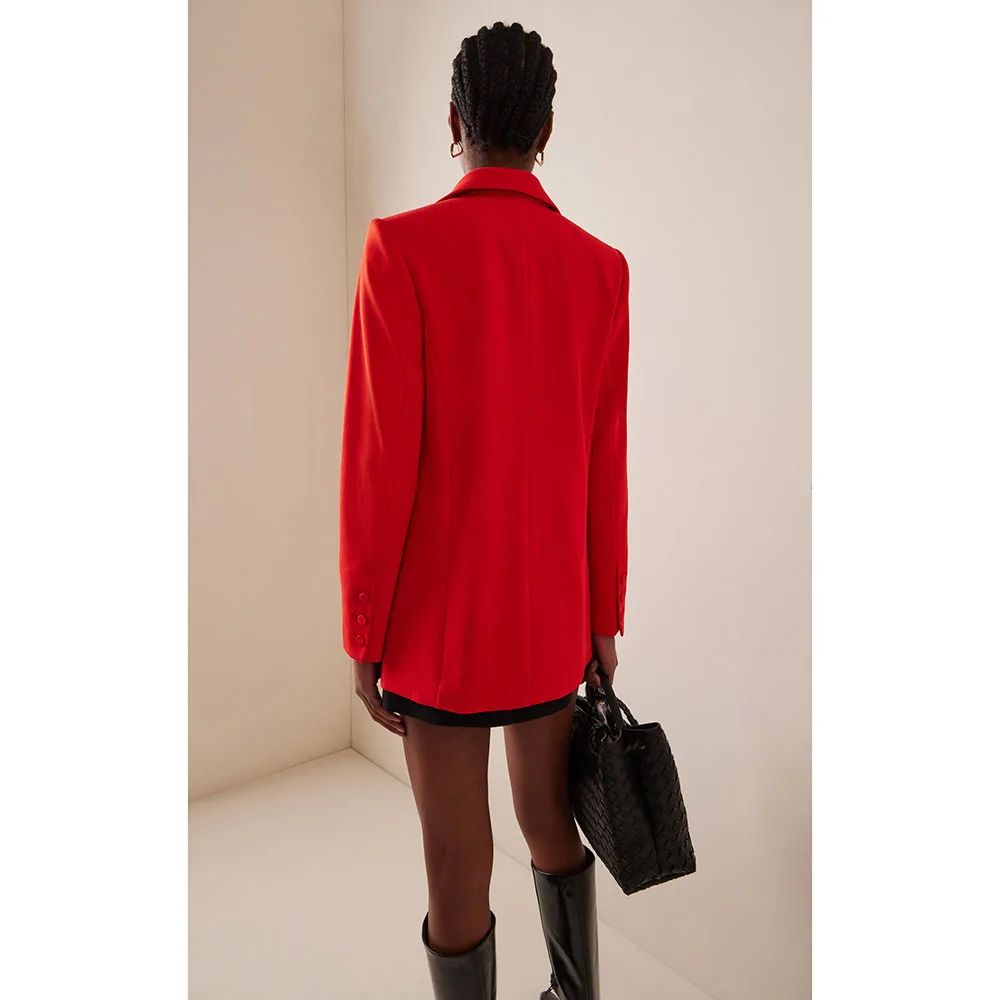 أنيقة الأحمر المرأة البدلة السترة مزدوجة الصدر الذروة التلبيب معطف قصير مأدبة رسمية الزفاف الأعمال 1 قطعة الملابس النسائية