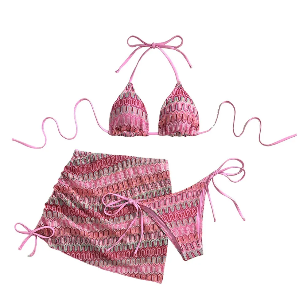 

3Pcs/Set Fashion Summer Beach Bikini Brazilian Casual Women Swimsuit Halter Bathing Suit Swimwear Holiday