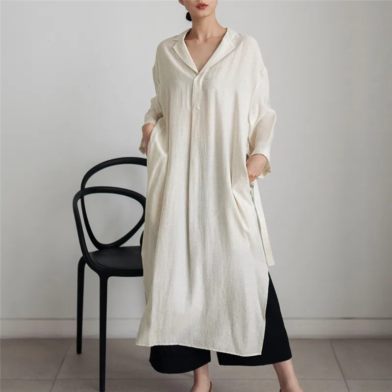 Casual Loose Long Dresses For Women 2025 Fall Winter Long Sleeve Turn-down Collar Maxi Dress Elegant Vestidos