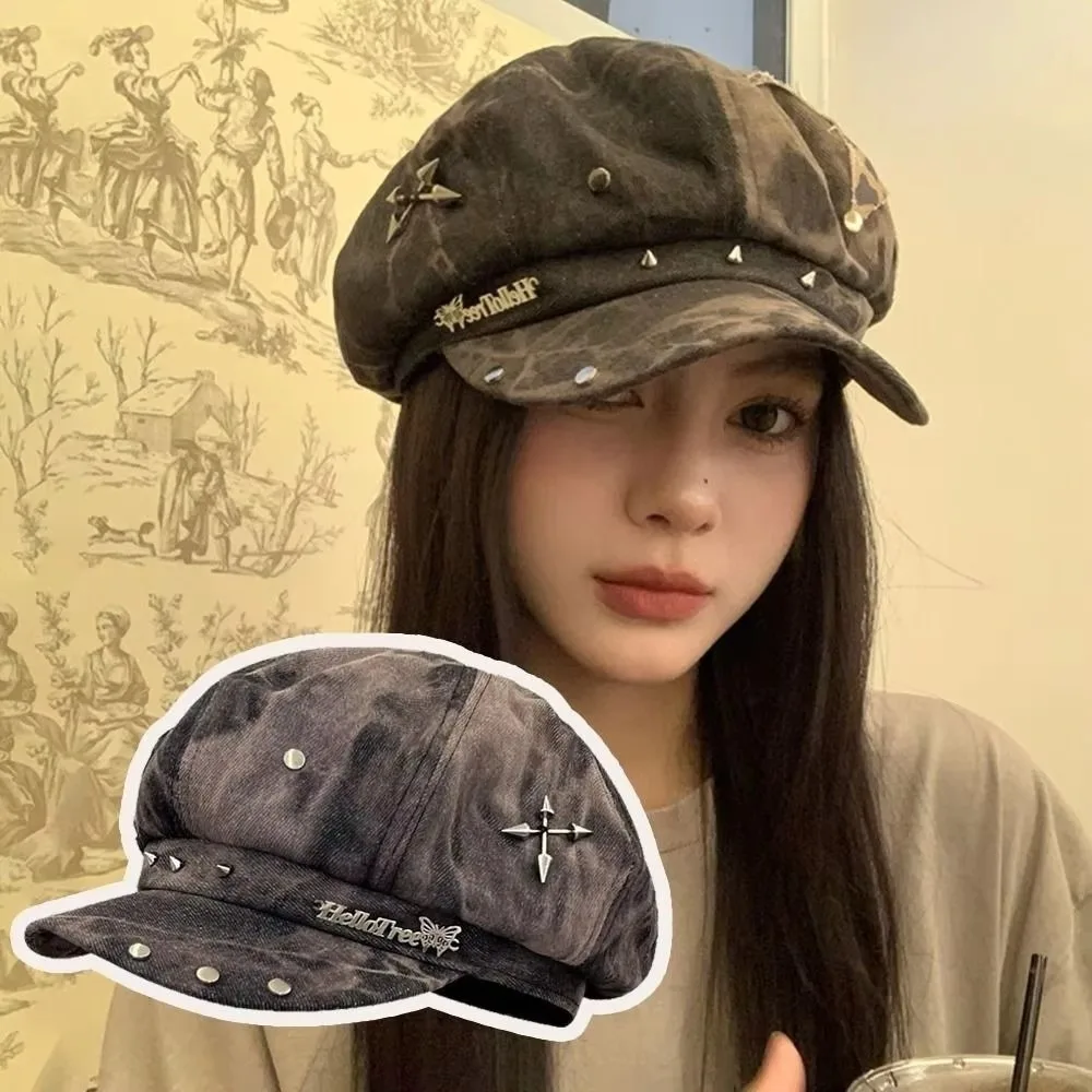 Simple Korean Style Star Octagonal Hat Versatile Polyester Painter Cap Big Head Circumference Sunscreen Women Artist Hat Daily