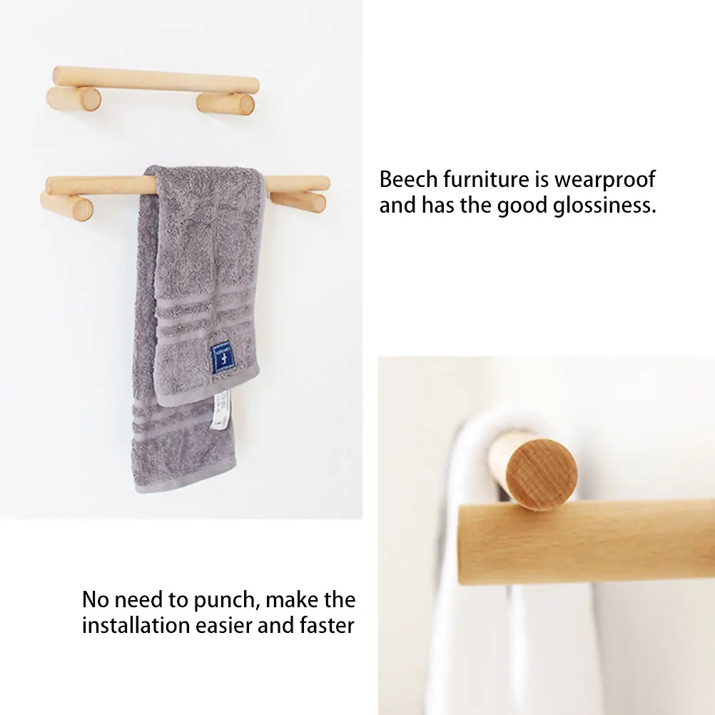 

Wooden Rack 45Cm Simple Single Towel Bar No Punch Hanging Storage Hanger For Bathroom Kitchen Towel Organizer Durable Bath Shelf