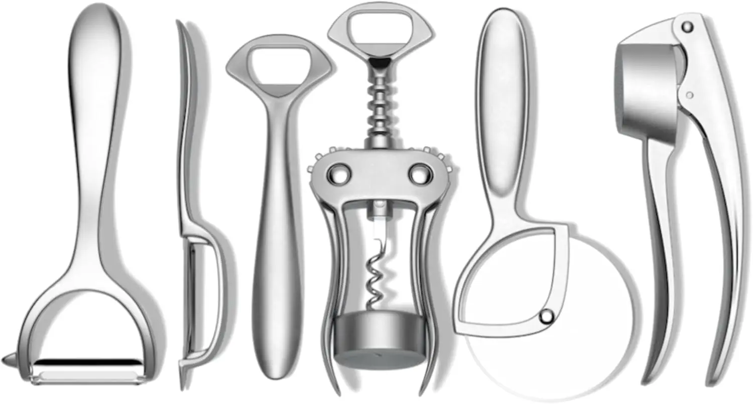 

Kitchen Tool Set | 6 Piece Kitchen Utensil Set | Includes Y-Peeler, Peeler, Bottle Opener, Wine Opener, Pizza Cutte