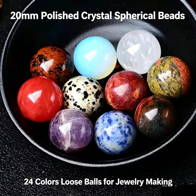 20mm Polished Crystal Spherical Beads, 24 Colors Loose Crystal Balls For DIY Crafts, Jewelry Making & Home Decoration