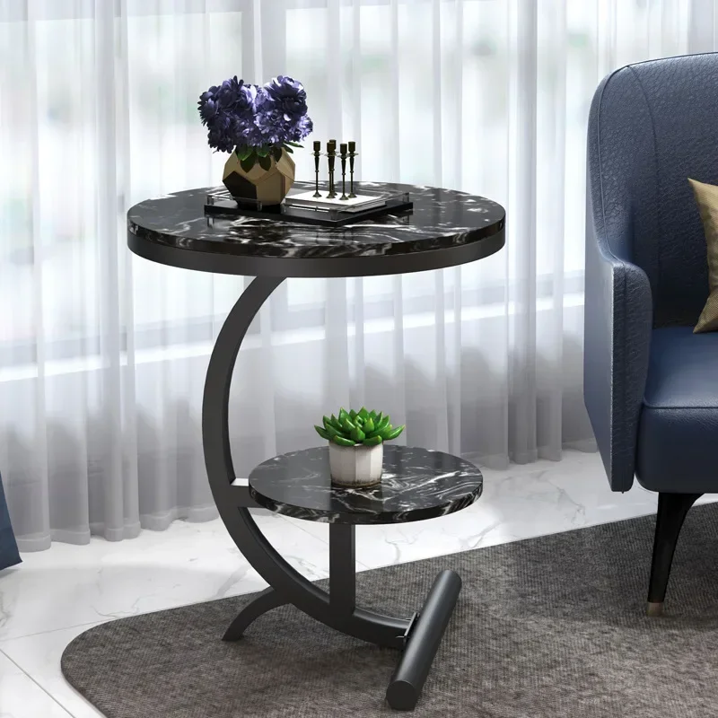 

y Light Luxury Side Table Wrought Iron Marble Sofa Small Coffee Table Balcony Small Round Table