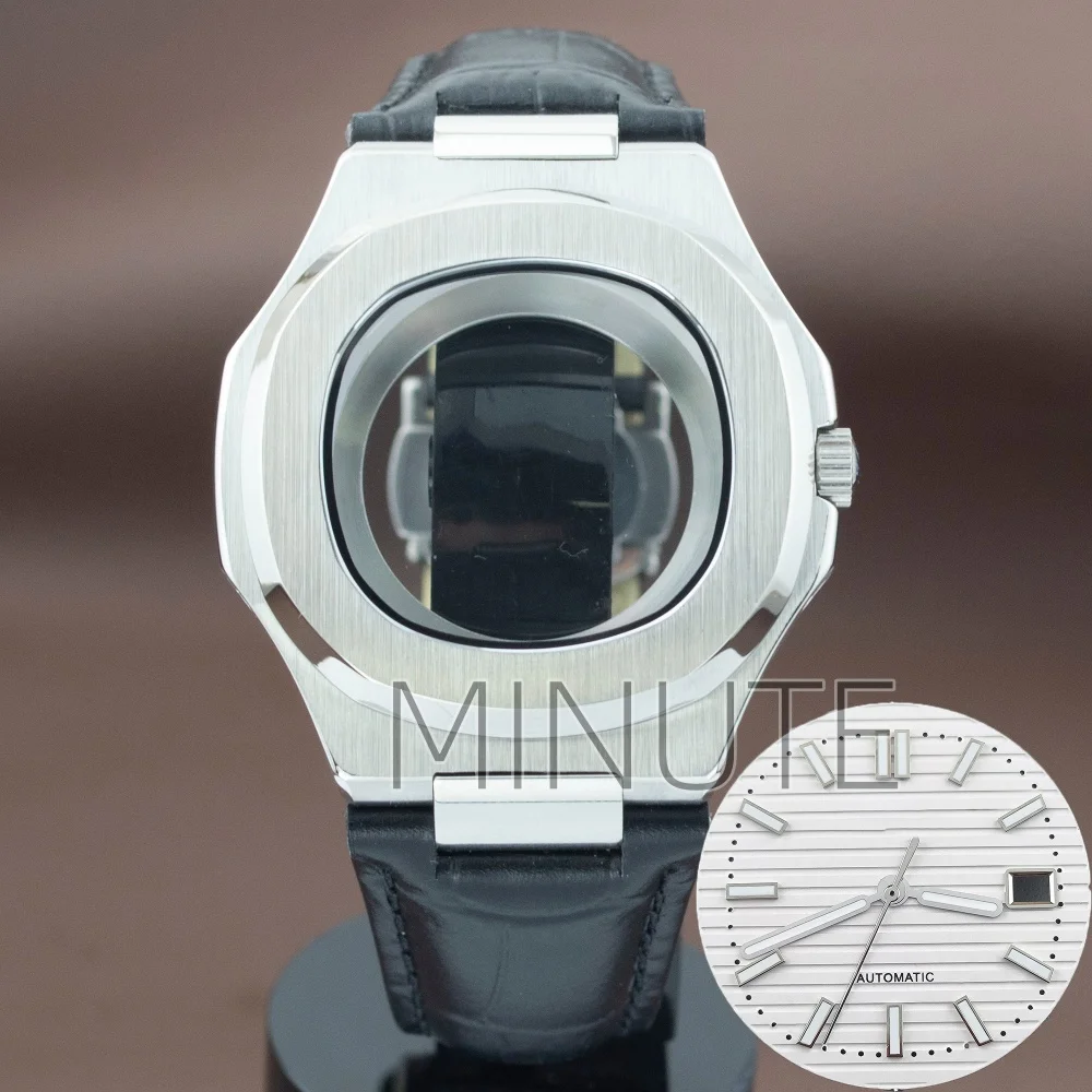 

41mm NH35 Case Genuine Leather Strap 316L Stainless Steel Watch Case Dial hands Waterproof for Nautilus NH35 NH36 NH38 Movement