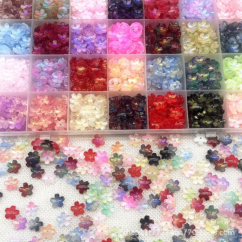 11mm 30pcs Cute Multicolored Cherry Blossom Middle Hole Glass Beads for Jewelry Making Necklace Hairpin Spacer Bead DIY Material