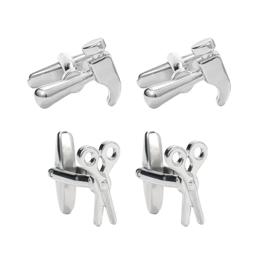 Hot Sale Fashion Men's French Shirt Cufflinks Simple Scissors Hammer Shape Cufflinks Clothing Accessories Jewelry Set Wholesale