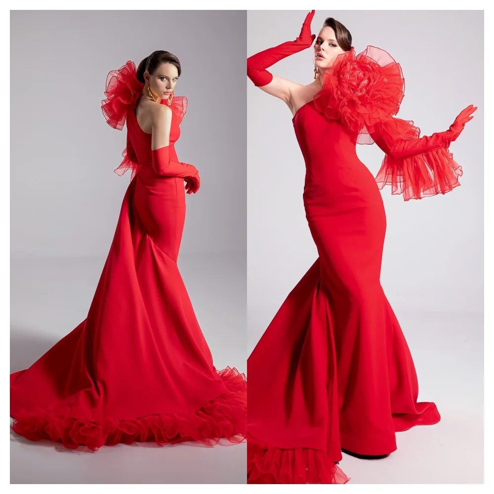 تخصيص حورية البحر حساسة الأحمر جيرسي مساء اللباس رائعة حمالة طويلة الأكمام حزب اللباس أزياء مستقيم Pr #2