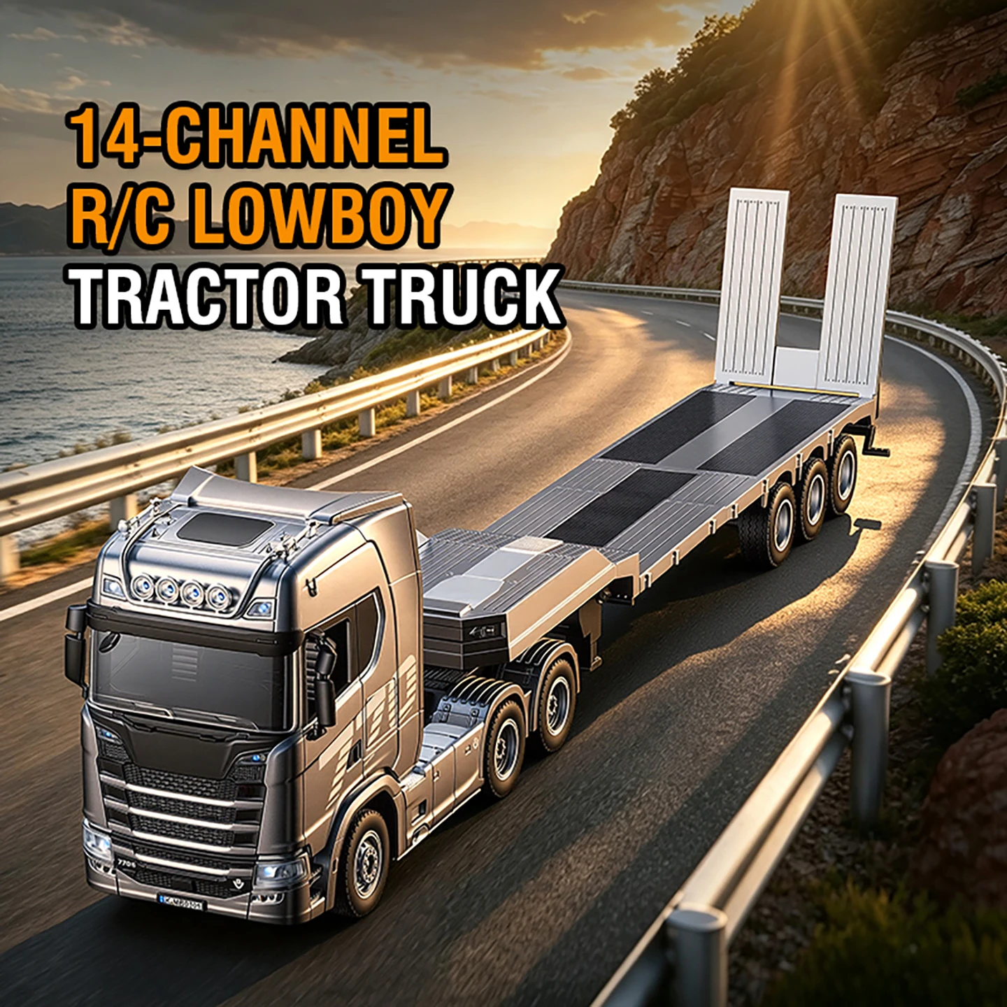 HUINA 1302A 1/24 RC Platform Trailer Truck 14 CH 2.4GHz Alloy Cab 270 Rotation with Flatbed Semi Trailer for Adult Birthday Gift
