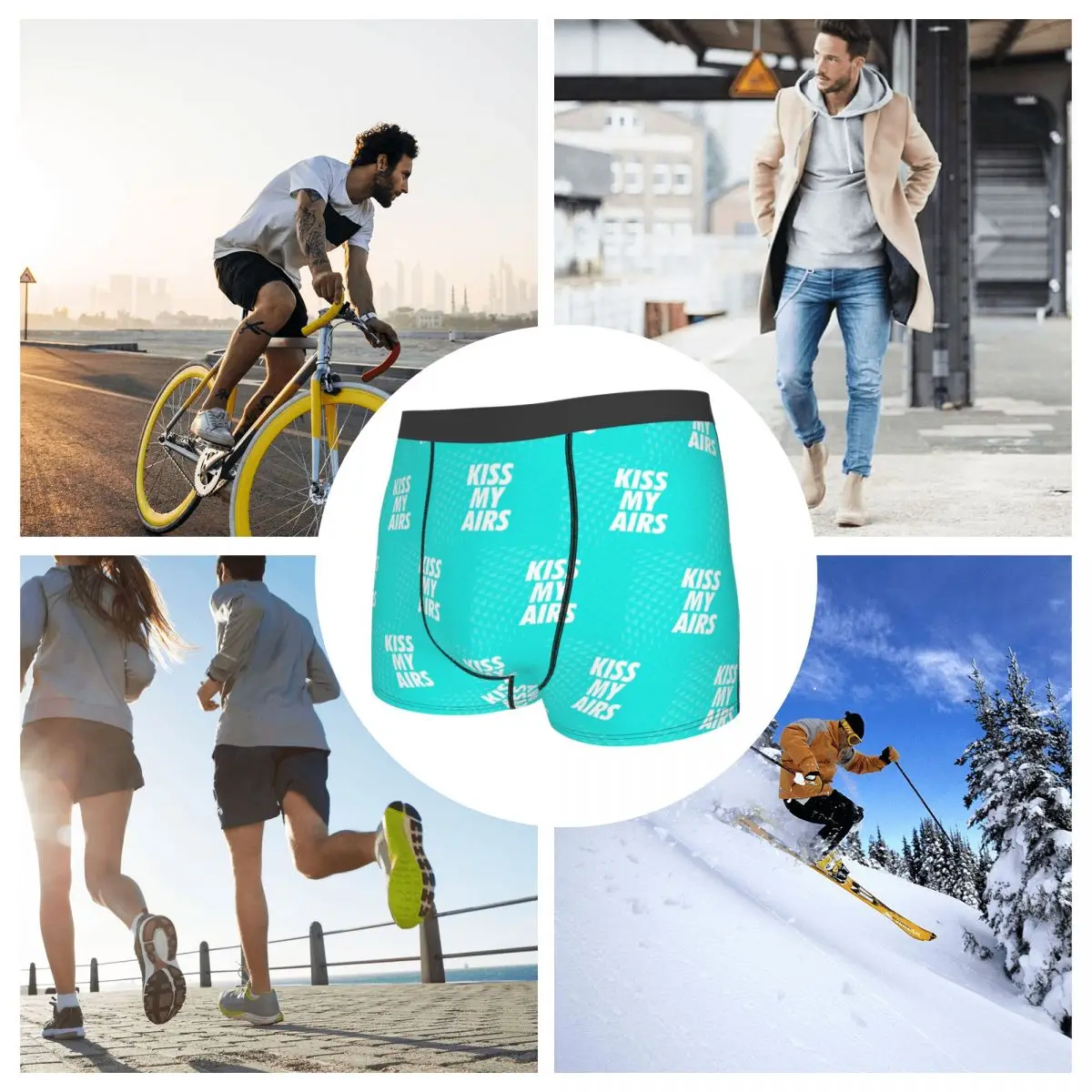 Boxer Underpants Shorts Kiss My Airs Sneaker Head Hype Turquoise & White Panties Men's Comfortable Underwear for Homme Man Gift