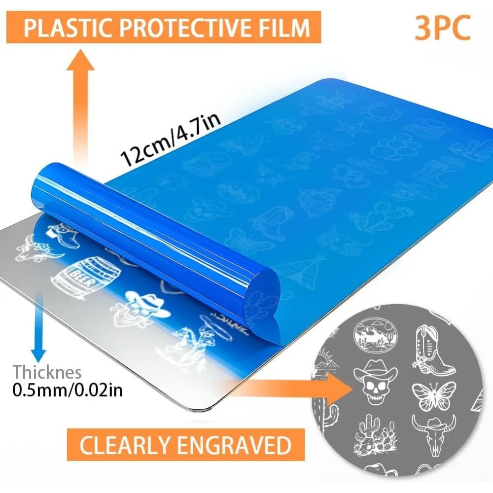 3pcs Western Cowboy Nail Stamping Plates with Tool for Women