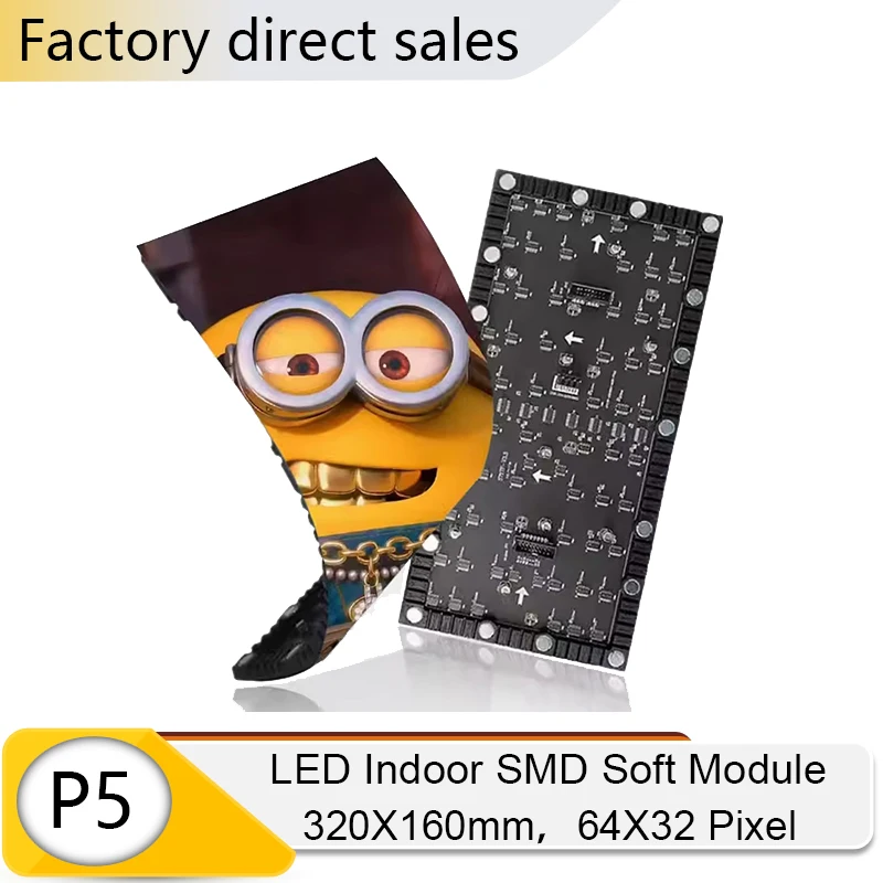 P5 LED Ultra-thin Flexible Indoor Soft Module 320x160mm 64x32 Pixels Bendable Full Color Matrix Panel Programmable Display
