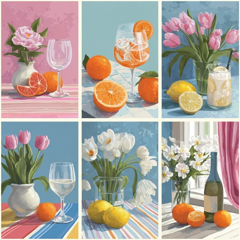 15x20cm digital painting canvas Tulip Afternoon  anniversary gift, with acrylic paint images and digital coloring.