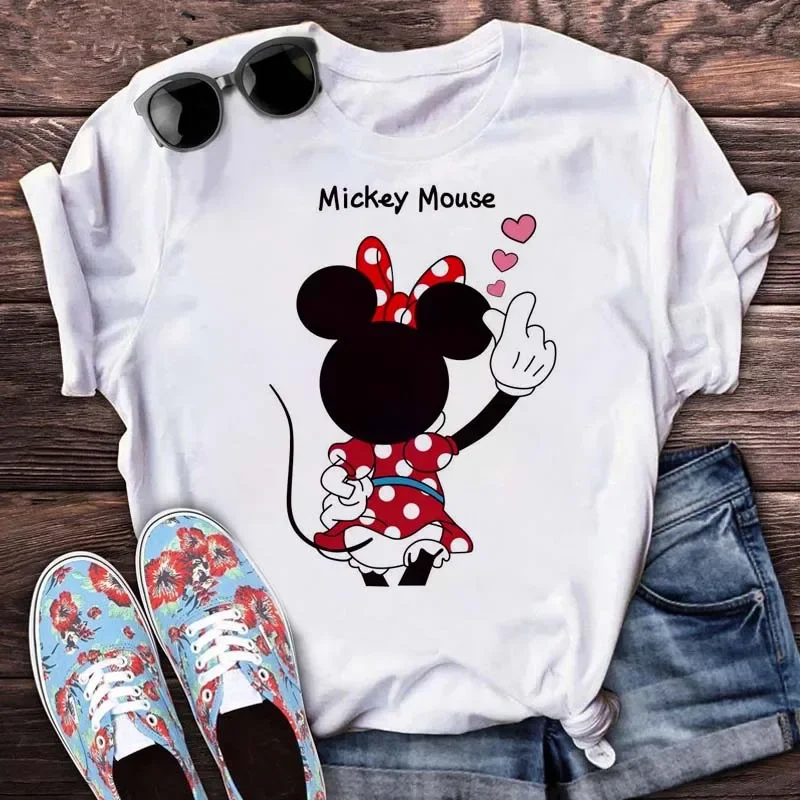 Kawaii Minnie Mickey Mouse Print T-shirt Women Streetwear Short Sleeves T-shirt Female Fashion Harajuku Summer Y2k Clothing Tops