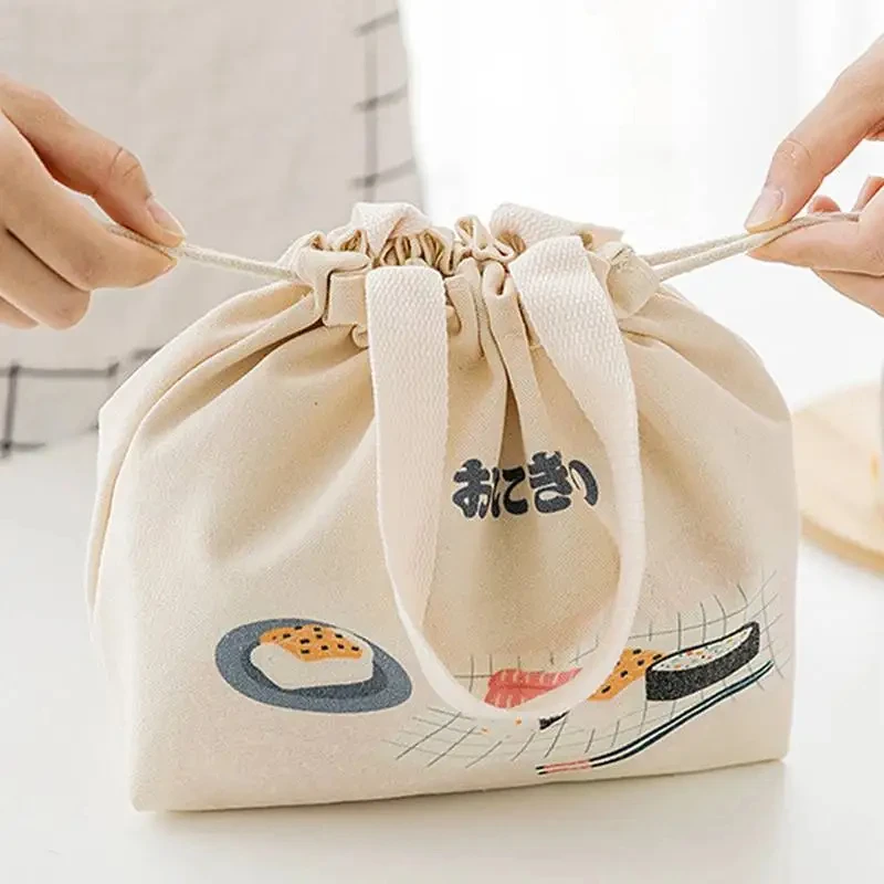 Japanese Style Pattern Cooler Lunch Box Portable Insulated Canvas Lunch Bag Thermal Food Picnic Lunch Bags For Women Kid