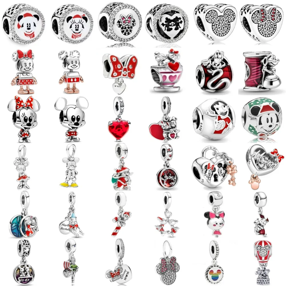 

925 Silver Red Bow Bead Heart Pendant Suitable for European Original Bracelet DIY Accessories Women's Exquisite Jewelry