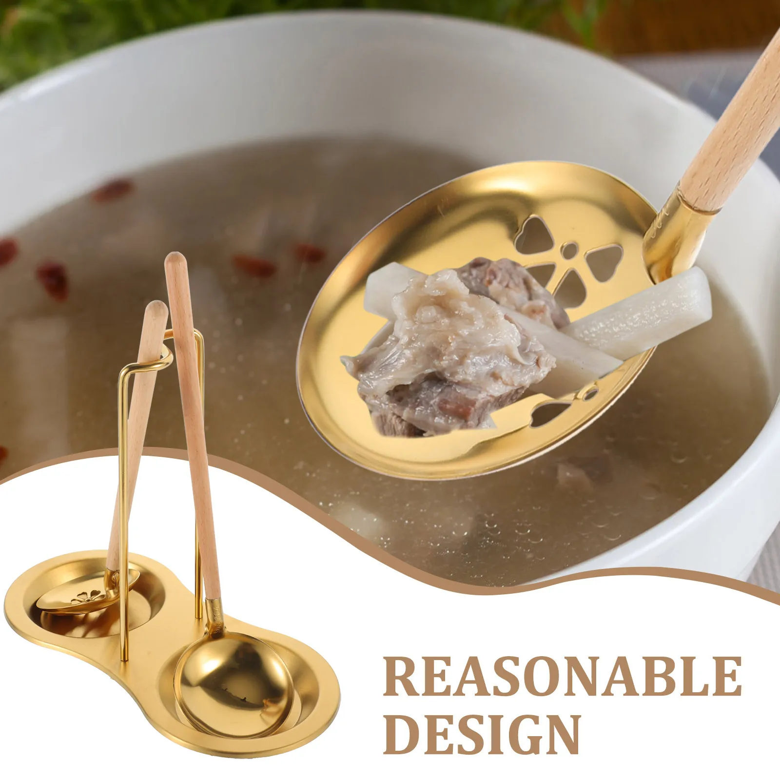 

1Set Elegant Gold Stainless Steel Soup Soup Spoon Slotted Spoon Holder Kitchen Utensil Organizer Cooking Tools
