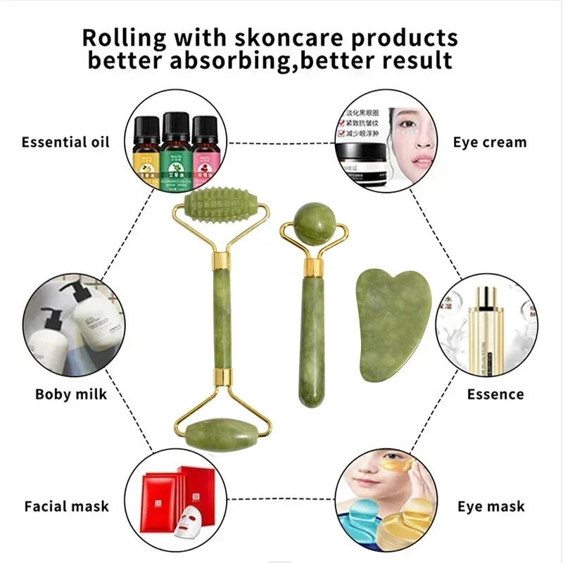 Natural Jade Roller Massager Face Body Neck Gua Sha Natural Stone Massager Acupoint Eye Care Spa Massage Visage Lifting Tools