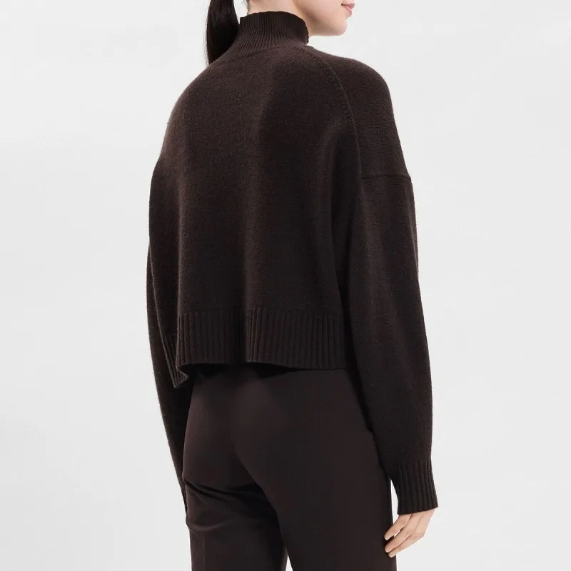 Brown Wheaten Black Turtleneck Knit Solid Color Spring 2024 Women Sweater Pullover