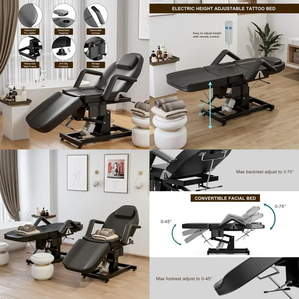 

Adjustable Electric Esthetician Chair with 3-Section Tilt for Tattoo, Massage, Spa, Lash, Microblading, Waxing, Medical Treatmen