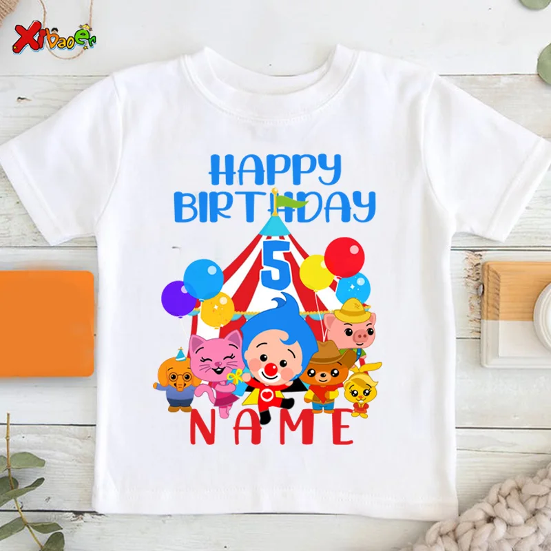 Camiseta de cumpleaños Plim para niños, camisas de fiesta para niños, camisas de edad personalizadas, nombre personalizado, camisa de bebé para niños pequeños, Verano